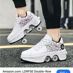 LDRFSE Double-Row Deform Wheel Automatic Walking Roller Sneakers - US Size 5.5